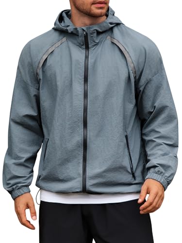 Yousify Mens Lightweight Jacket Full Zip Hooded Reflective Athletic Jacket Unlined Quick-drying Coat for Cycling Outdoor