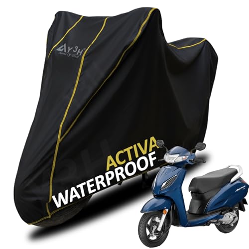 Image of Bike Body Cover for Activa 6g All Model Scooty Cover with Waterproof, Dust Proof, UV Rays Protective, Tripple Stitching & Lightweight Two Wheeler Covers - Black with Waterproof Yellow Piping