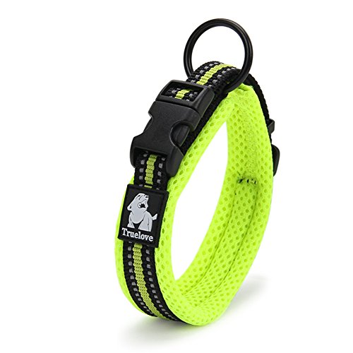 Creation Core Reflective Mesh Padded Dog Collar Adjustable Nylon Outdoor Adventure Pet Collar, Green XL