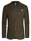 Men Vintage Herringbone Blazer Suit Jacket Wool Blend Peak Lapel 2Button Sports Coat Army Green Herringbone 2XL
