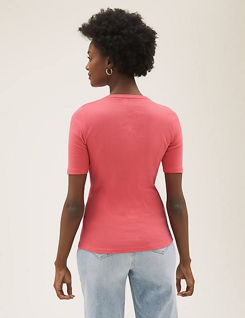 Image of Marks & Spencer Womens Solid Cotton Crew Neck Regular Fit T Shirt
