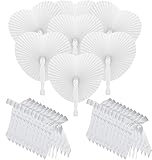 XCMVCN Fächer Hochzeit für Hochzeit Dekoration 96er Set, 48 Weiss Handfächer Papier und 48 Weiß Autoschleifen für gastgeschenke Hochzeit, Hochzeiten Party, Taufen etc