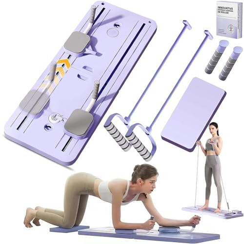 Juego de reformador de pilates – Tabla multifuncional con rodillo abdominal, soporte de codo, bandas de resistencia y temporizador para entrenamientos en casa