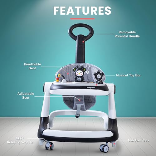 Image of Baybee Walker for Kids with Musical Toy Bar, Adjustable Speed, 360 Rotating Wheels, Removable Parental Handle, Anti-Fall Protection & Breathable Seat, Walking Support for 6-36 Months Baby (Black)