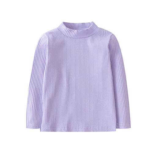 Hstyle Unisex Baby Cotton Turtleneck Shirts Baby Long Sleeve Shirts Basic Solid Color Plain Stripe Tops Purple