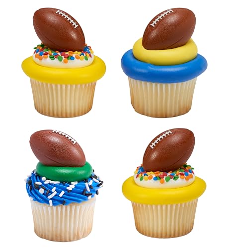 DECOPAC 3D Football Rings, Cupcake Decorations, Food Safe Cake Toppers – 24 Pack