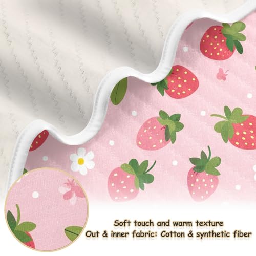 Image of Daisy and Strawberry Baby Blanket Cotton Cozy Throw Blanket Warm Nursery Swaddle Receiving Toddler Blankets 30 inch x 40