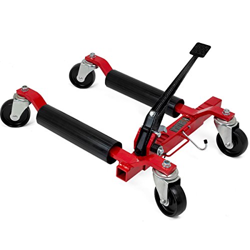 Xtremepowerus Set Of (2) Wheel Dolly Car Skates Vehicle Positioning Hydraulic Tire Jack Ratcheting Foot Pedal Lift Hydraulic Car Wheel Dolly, 1,250Lbs #TOP2