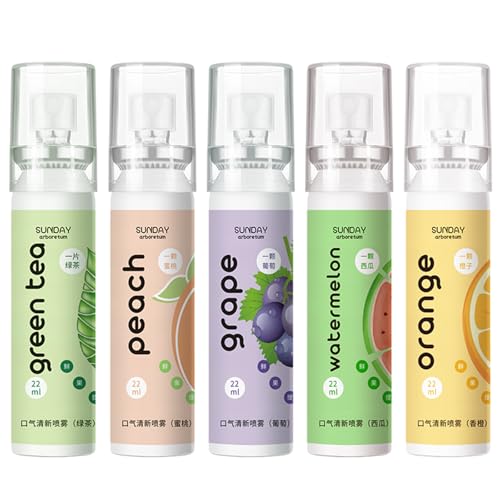 5 aerosoles bucales contra el mal aliento, spray de boca portátil, con sabor a fruta, reduce la sensación de sequedad de boca, refresca la boca (22 ml)
