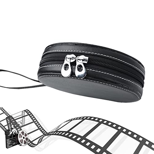 Elezay Dvd Storage Punk Black Pu Leather Round Cd Case 20 Disc Capacity Portable Cd Holder With Hand Strap For Car Travel Home #TOP3