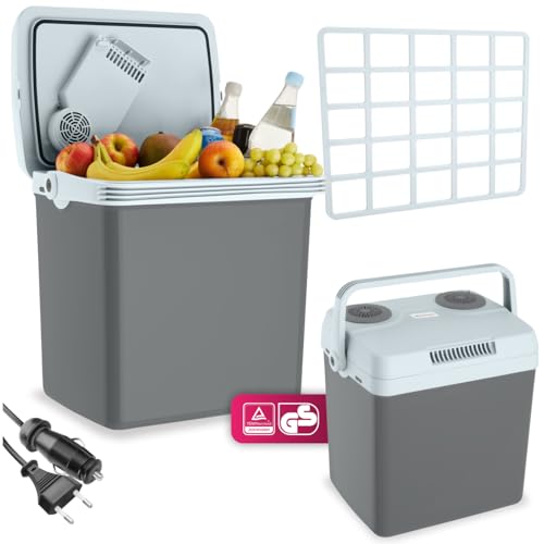 tectake® Nevera portátil eléctrica 25L, Ligera y silenciosa con Modo Eco, Cables AC/DC incluidos, Mini Nevera portatil, frigoríficos pequeños, Nevera para Coche y Camping, Nevera Playa - Gris
