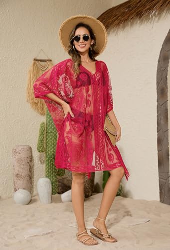 Image of Sexy Elegant Lace Beach Cover Up for Women, Bathing Suit Cover Up, V-Neck Swimsuit Coverup for Poolside, Seaside and Party