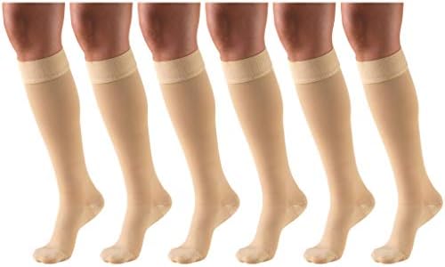 20-30 mmHg Compression Stockings for Men and Women, Knee High Length, Dot Top, Closed Toe Beige 2X-Large (6 Pairs)