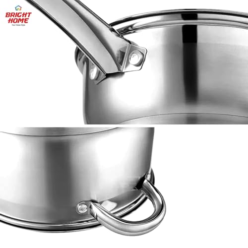 طقم أواني طهي من الفولاذ المقاوم للصدأ مع أغطية زجاجية من برايت هوم، عبوة من 12 قطعة