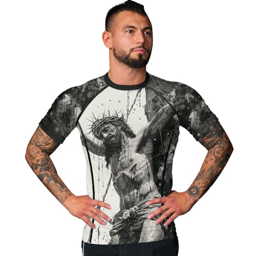 Desantiago Rash Guard for Men BJJ, Compression Shirts Short Sleeve Activewear Cotton Spandex4