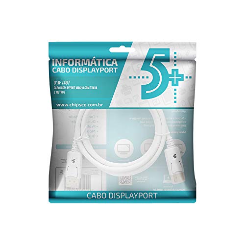 5+ Cabo Displayport + Displayport 1.2 - Branco - 2M - com Trava