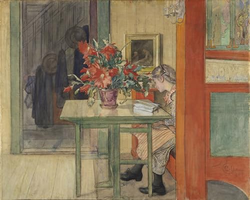 Impression sur toile Lisbeth Lecture de Carl Larsson, tableau de maître 60x90cm