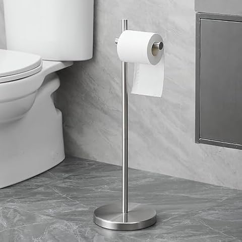 Bathfinesse Paper Holder, Bathroom Toilet Paper Roll Holder Freestanding, Toilet Tissue Storage, Sturdy Base, Stainless Steel Brushed Nickel Cover