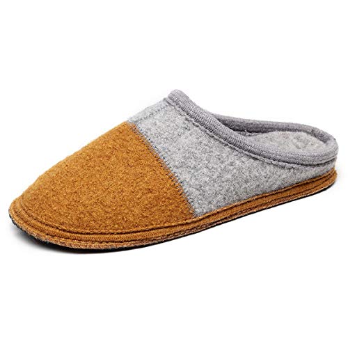 Image of LE KAPMOZ Men's Boiled Wool House Slippers Breathable Winter Warm Slip on Mules Indoor /Outdoor Slipper for Women Two Tone Cap Toe Clog