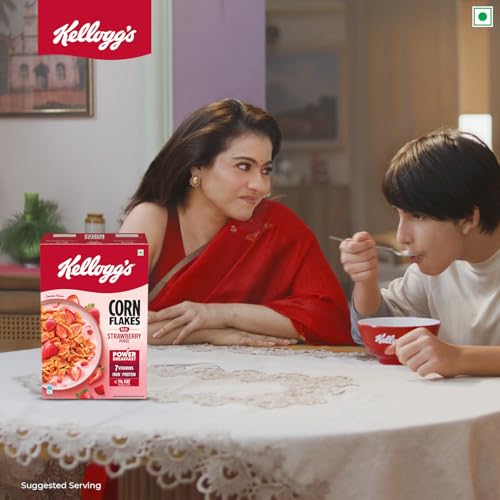 Image of Kellogg's Corn Flakes with Real Strawberry Pure | High in Iron, Vitamins B1, B2, B3, B6, C | Corn Flakes, Breakfast Cereal | Naturally Cholestrol Free, 300g / 345g (Weight May Vary) (Pack of 3)