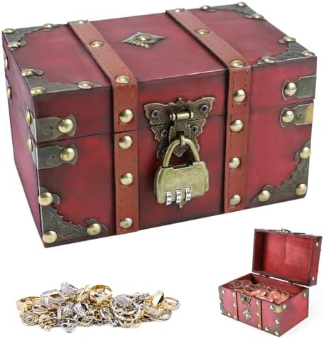 Qhklew Vintage Schatztruhe Mit Zahlenschloss - Retro Holzkiste Für Schmuck & Sammlerstücke
