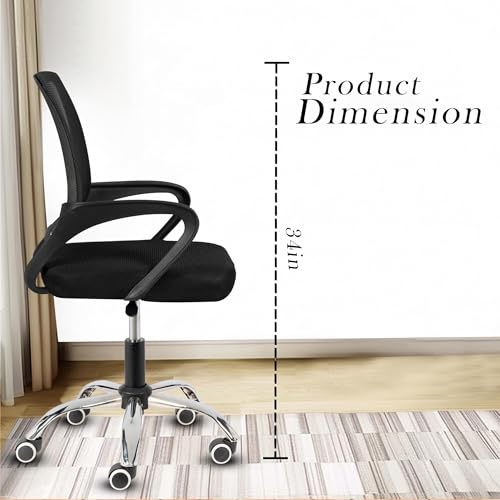 Image of Casa Copenhagen Mesh Mid Back Office /Study /Computer /Revolving /Desk Chair for Work from Home -Metal Base, Height Adjustable Seat- Jet Black & Black Handle