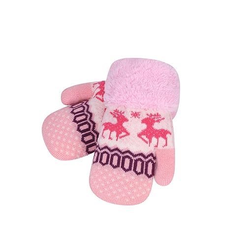 Kids Mittens Winter Warm Knitted Gloves Ski Gloves Mittens Multipack Elk Gloves On String with Fleece Xmas for Girl Boy 3-82