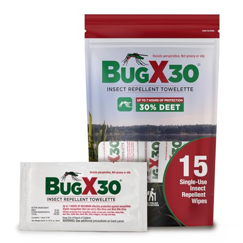 CoreTex Bug X 30 Insect Repellent Towelette with 30% DEET - Pack of 15 Single-Use Insect Repellent Wipes Repel Biting Insects for up to 7 Hours