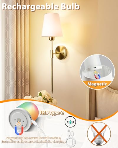Image of Adetu Wall Sconces Set of 2, Battery Operated Wall Sconce
