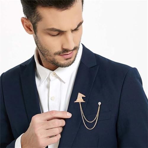 Image of 2PCS Crystal Hanging Chain Brooch Suit Pin for Men Women Vintage Crown Cross Star Diamond Broochs Gold and Silver Wedding Brooch for Clothes Dress Hats Bags Accessory