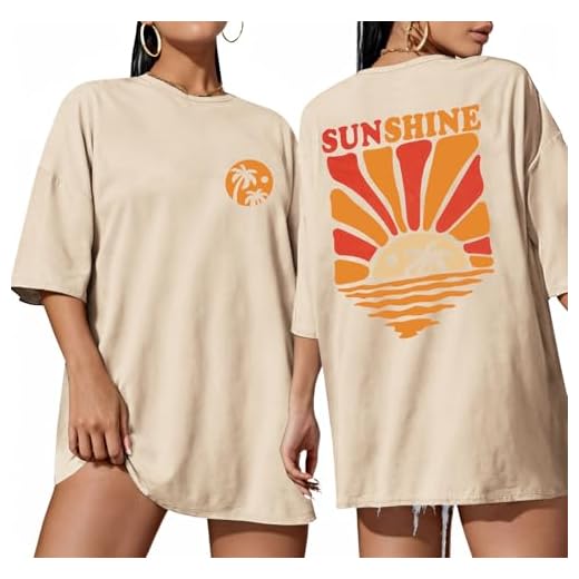 ADOREJOY Oversized Tshirts for Women Graphic Tees, Khaki Coconut Tree,L