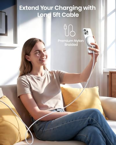 Image of Magnetic Wireless Charger, 5FT Qi2 25W Fast Charging Pad Compatible with MagSafe for iPhone Air /17e /17 /16 /15 /14 /13 /12 /Pro /Pro Max Series & AirPods 4 /3 /2 /Pro & More (MatteWhite)