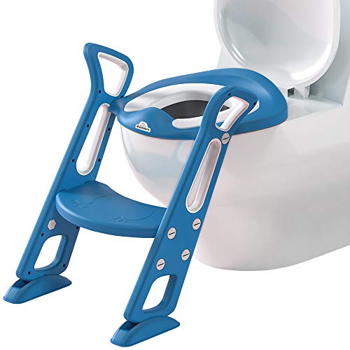 Potty Training Toilet Seat with Step Stool Ladder for Kids and Toddler, Sturdy Potty with Ladder for Boys and Girls by BlueSnail (Blue Upgrade PU Cushion)