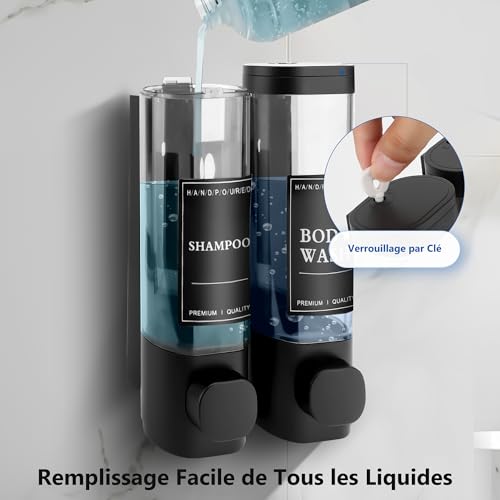Distributeur savon mural 2x300ml sans perçage MEKOTRIN