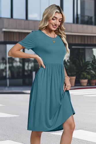 Image of Womens Short Sleeve Empire Waist Dresses Casual Summer Dress with Pockets