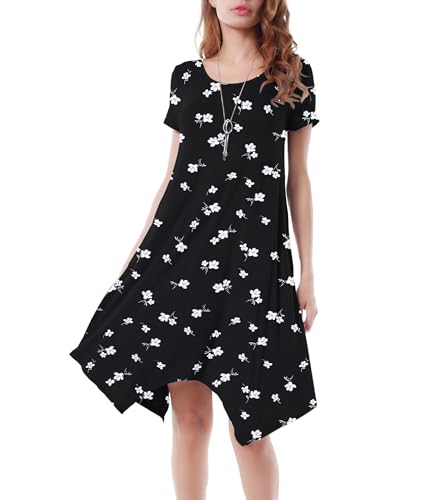 Image of Women Casual Loose Soft Crewneck Short Sleeve Pockets Swing T-Shirt Dress