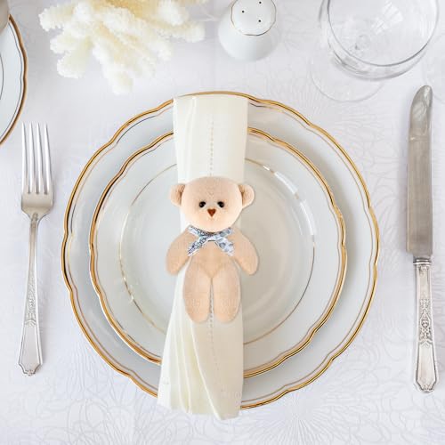 12 Pcs Baby Shower Small Bears Decorations Napkin Rings Set Tiny Plush Bear Napkin Rings Mini Stuffed Animals Small Bear Party Favors for Baby Shower Supplies Wedding Birthday Holiday Parties