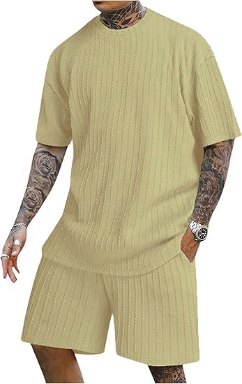 Image of Zilcon Men's 2 Pieces Outfits Casual Quarter Zip Polo Shirt and Shorts Set Athletic Jogging Summer Tracksuit