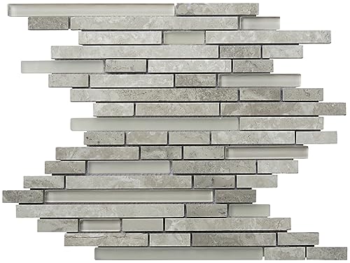 Intrend Tile NS021-E Mosaic Tiles Linear Eternity Glass Pattern Natural Stone Limestone Tile Sheets, 16" x 11.88" Sheet Size, Grey, 5-Count
