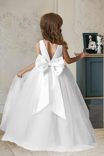 Flower Girl Dresses for Wedding Satin Tulle Princess Pageant Dress with Bow Long A Line Prom Ball Gowns3