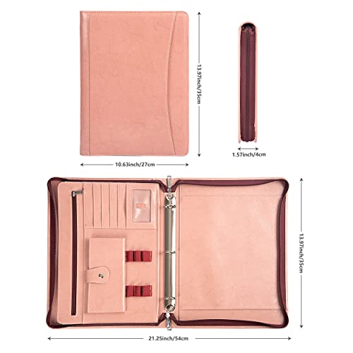 Free Name Engrave, Personalized Vegan Leather Portfolio Binder For Women, 3 Ring Binder Document Organizer With A4 Notepad Holder, Padfolio Carrying Case For 13.3" Ipad/Tablet, Customized, Pink #TOP6