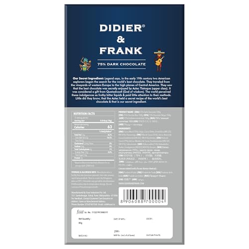 Image of Didier & Frank Intense 75% Dark Chocolate, 80g (Keto)