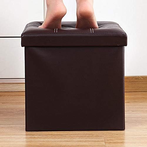 Queiting Storage Foot Stool Seat Box Folding Ottoman Seat Faux Leather Footstool Toy Storage Box Bedroom FootStool Cube Single Seat with Removable Lid 38 x 38 x 38cm(Coffee)