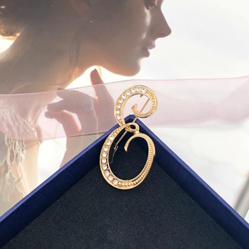 Image of Rhinestone Initial Brooch Pin for Women, Alphabet Gold Letter Brooch A-Z with Crystal, Metal Pin for Hat Bag Dress Suit Accessory for Men