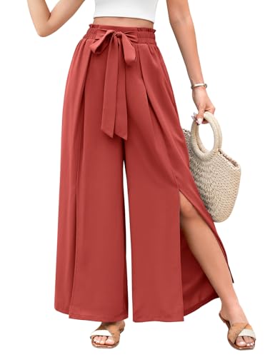 Svanco Palazzo Hose Damen Sommer Weite Plissee Hose Lockere High Waist Paperbag Hosen mit Schlitz Svanco Palazzo Hose Damen Sommer Weite Plissee Hose Lockere High Waist Paperbag Hosen mit Schlitz