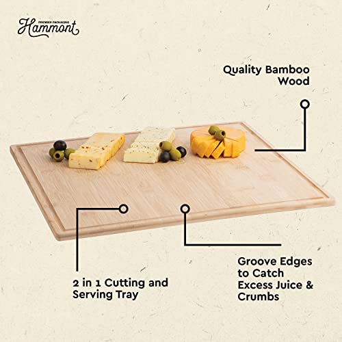 Hammont Bamboo Cutting Board Tray - Eco Friendly Kitchen Gadget - 2 Pack - Wooden Serving Trays For Meat, Vegetables, Cheese And Charcuterie Board - Home And Kitchen Essentials - 18"L X 18"W X 0.5"H #TOP5