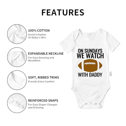 Image of On Sundays We Watch Football with Daddy Bodysuit, Baby Infant Cotton Romper Jumpsuit Outfits Short-Sleeve 0-24 Months