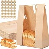 30 pack bread paper bags with window, including 30 homemade bread storage label seal stickers (13.7x8.3x3.5 inches)