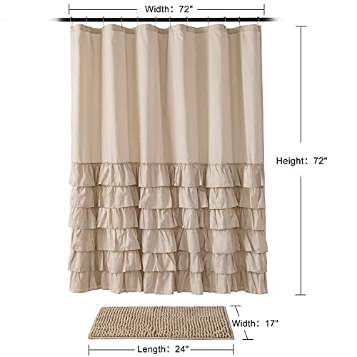 Jslove Pack Of 2 Farmhouse Shower Curtain Beige Ruffle Shower Curtain Set With Rugs Vintage Bathroom Decor Shabby Chic With 12 Hooks 72 X 72 Inches #TOP2