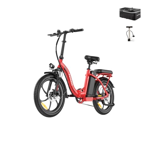 Fafrees F20+ 2025 Elektro-Faltrad 20 Zoll Fatbike, 36V/20AH Akku, 250W Motor, 140kg Tragekapazität | E-MTB 20°, 25km/h | Unisex Fahrrad (Hecktasche + Pumpe, Rot)
